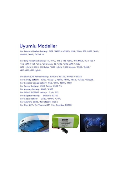 14.4v 2600mah Robot Süpürgeler İçin Uyumlu Pil Batarya Tek Renk