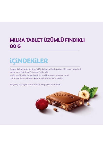 Milka Fındıklı & Üzümlü Tablet Çikolata 80g - 6 Adet