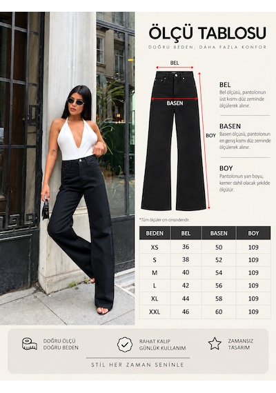 Zdn Jeans Yüksek Bel Siyah Wide Leg Jean