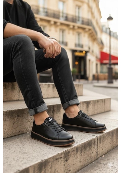 Pepita M643 Rahat Hafif Günlük Sneaker Hakiki Deri Erkek Ayakkabı Siyah