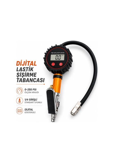 Digital Göstergeli Lastik Şişirme Tabancası Basınç Ölçer 0-250 Psı 1/4 Hortum Girişli Diğer