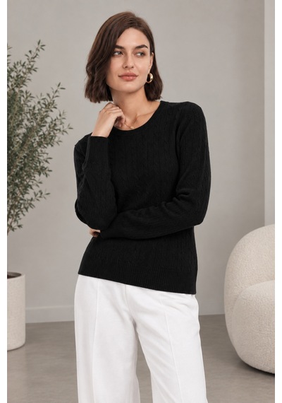 Youknitwear You Rio %100 Pamuk Bisiklet Yaka Kadın Kazak Siyah