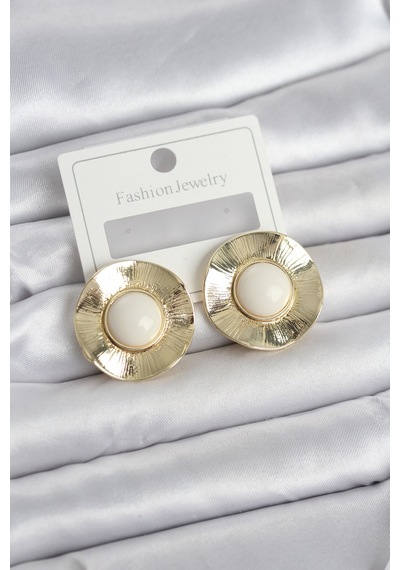 Vintage Model Beyaz Gold Renk Pirinç Kadın Küpe Açık Gold