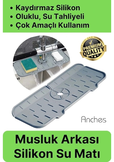 Mutfak Banyo Lavabo Silikon Musluk Arkası Mat Oluklu Su Tutucu Tezgah Üstü Bulaşık Kurutma Pedi Diğer