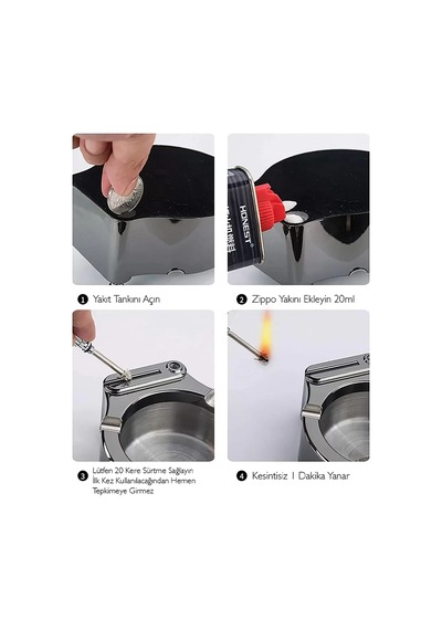 Metal Çakmaklı Küllük Zippo Yakıt İle Çalışır 08526421