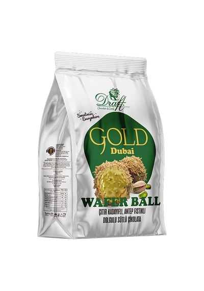 Draft Gold Çıtır Kadayıflı Antep Fıstıklı Dolgulu Sütlü Çikolata Kaplamalı Gofret 150g