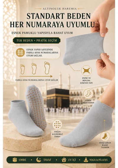Kaydırmaz Tavaf Çorabı Bambudan Yoga Ve Tavaf Çorabı Açık Gri Bej