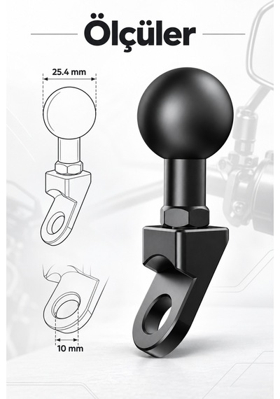 Rbh-rm-25.4n Motosiklet Toplu Ayna Bağlantı Aparatı 25.4 Mm Telefon Ve Aksiyon Kamera Tutucu Uyumlu Siyah