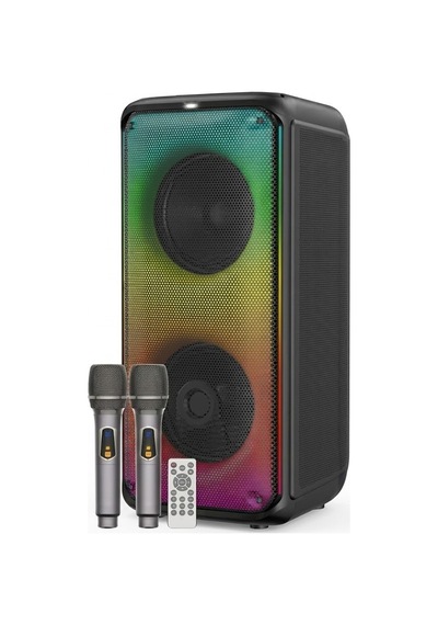 1908 Çift 8'' Bluetooth Karaoke Hoparlör -çift Kablosuz Mikrofonlu Kumandali Full Rgb İşikli Speaker Usb/aux/tf