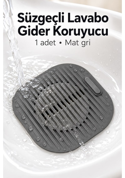 Süzgeçli Silikon Mutfak Lavabo Gider Tutucu Koruyucu Mat Gri 11,5 Cm