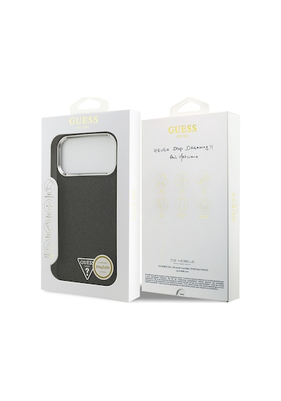 Apple Uyumlu iPhone 17 Pro Max Kılıf Guess Lisanslı M-safeli Metal Kamera Çerçeveli Üçgen Logolu Glitter Siyah Siyah