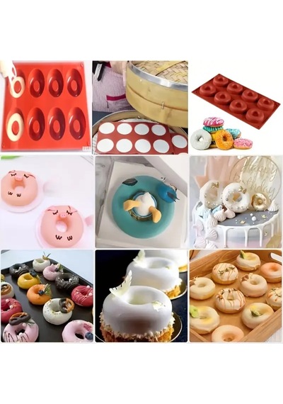Donut Kalıbı, Kek Kalıbı, Çikolata Kalıbı Ve Yapışmaz Fırında Pişirme Tepsisi Silikon Kalıp Çok Renkli