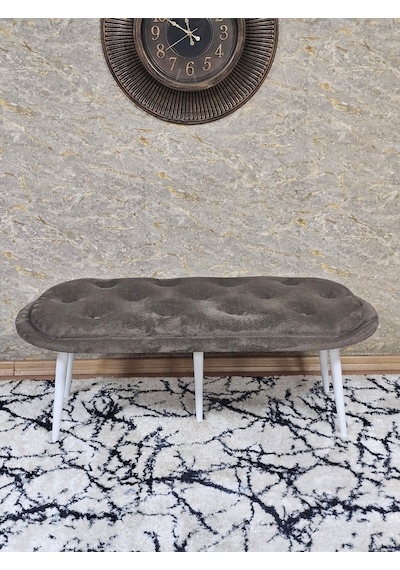 Zafir Ufo Oturak Bench - Beyaz Boyalı Sivriltme Ayak - Oturak - Bench - Puf - Yatak Ucu Pufu Kahverengi