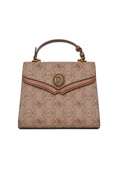 Levidor Monogram Baskılı Logo Detaylı Uzun Askılı Orta Boy Kadın El Çantası Camel