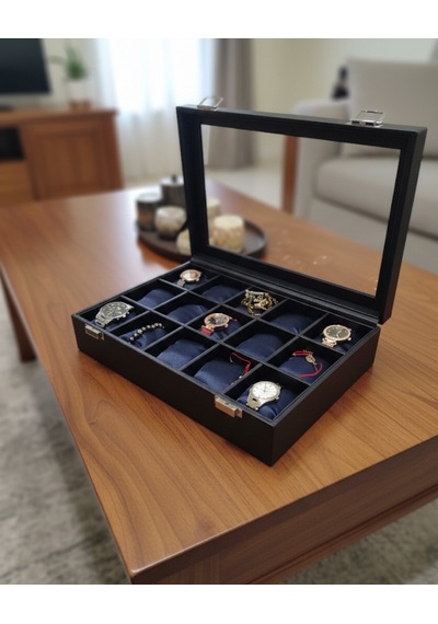 15 Li Camlı Saat Organizer