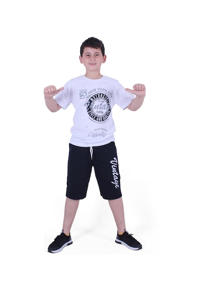 Fyk Kids Vintage Custom Yazı Baskılı Erkek Çocuk Yazlık Takım Beyaz