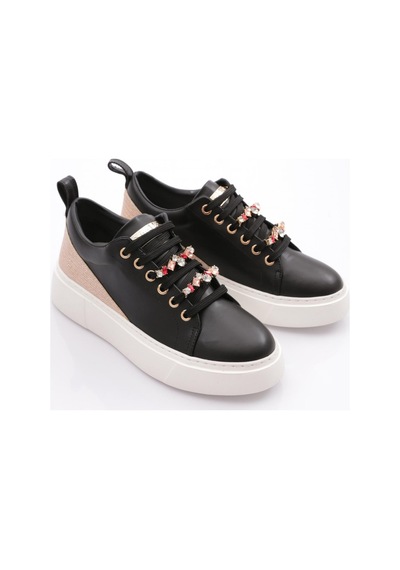 Dgn Es863 Kadin Kalin Renkli Kristal Taşli Sneakers Ayakkabi ES863-2007-R12593 Siyah - Beyaz