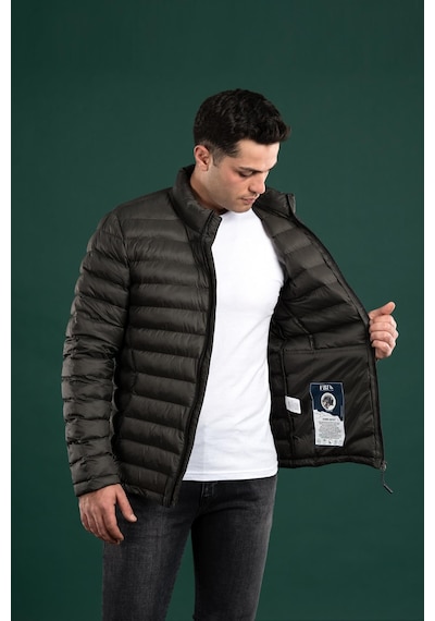 Fbı Slimfit Dik Yaka Fermuarlı Erkek İnce Şişme Puffer Mont Yeşil