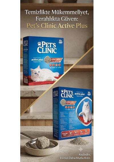 Pets Clinic Aktif Karbonlu Tozsuz Kutulu Bentonit Kedi Kumu 2x10 Lt 293-40000.02