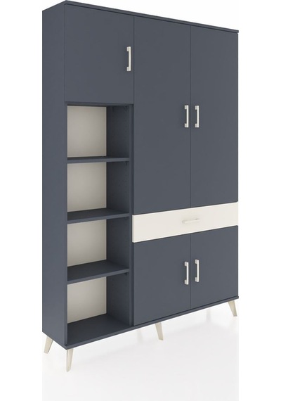 Arges Dolap 8 Raflı Tek Çekmeceli 5 Kapaklı 132x30x195 Antrasit-antrasit/aytaşı Antrasıt/aytası
