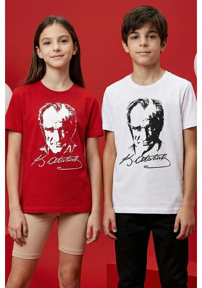 Tommy Life Kırmızı Atatürk Baskılı Unisex T-shirt - 11332 KIrmızı