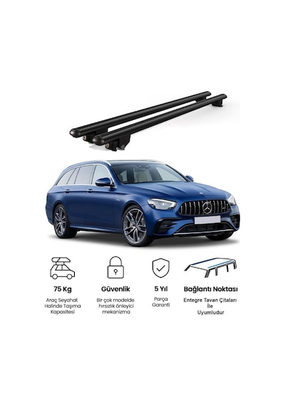 Kanca Mercedes E Kombi W213 2016 Ve Sonrası Uyumlu Siyah Kilitli Ara Atkı 120cm Port Bagaj Tavan Barı