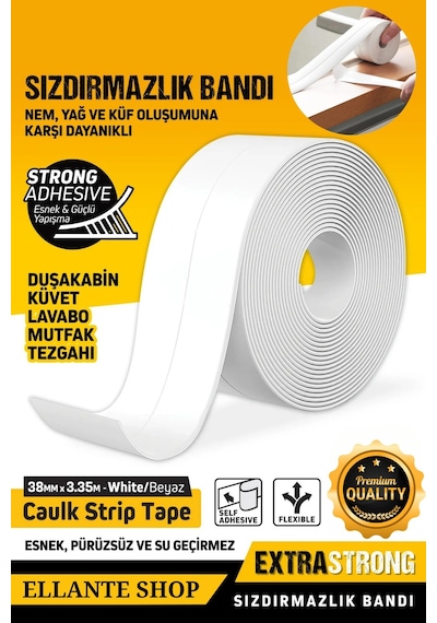 Banyo Küvet Mutfak Lavabo Su Sızdırmaz Bant Su Geçirmez Kenar Bandı Sızdırmazlık Tamir Beyaz 3.2m