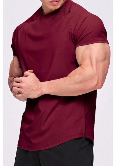 Genius Store Erkek Spor Tişört Running Sports Gym Reglan Oval Kesim Penye T-shirt Ovalt-shirt Bordo