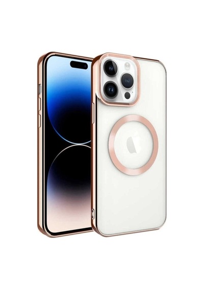 Apple Uyumlu iPhone 14 Pro Kılıf M-safe Wireless Şarj Özellikli Zore Setro Silikon Rose Gold