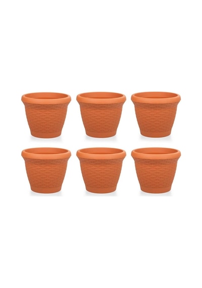 Omnipazar So-hs03 Plastik Hasır Desenli Saksı 10 Lt Kiremit 6 Adet