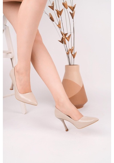 Nesilshoes Nesil Shoes Senyo K72 Ten Rugan Baskı Topuklu Kadın Stiletto