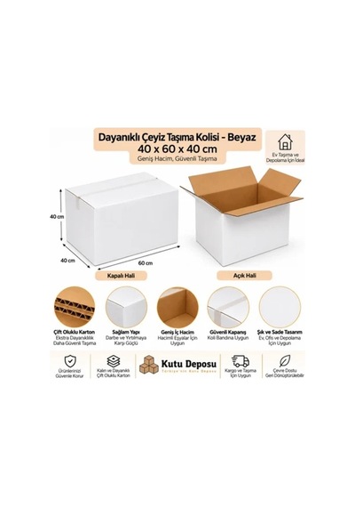 40x60x40 Cm Dayanıklı Çeyiz Taşıma Kolisi-beyaz 10 Adet