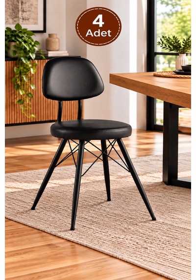 4 Adet Ece Metal Sandalye Cafe,restaurant,mutfak,salon,yemek Odası Sandalyesi Siyah