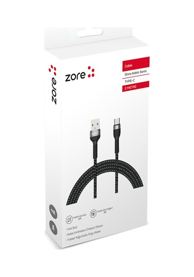 Siyah Shira Serisi Type-c Usb Kablo 2 Metre-zore