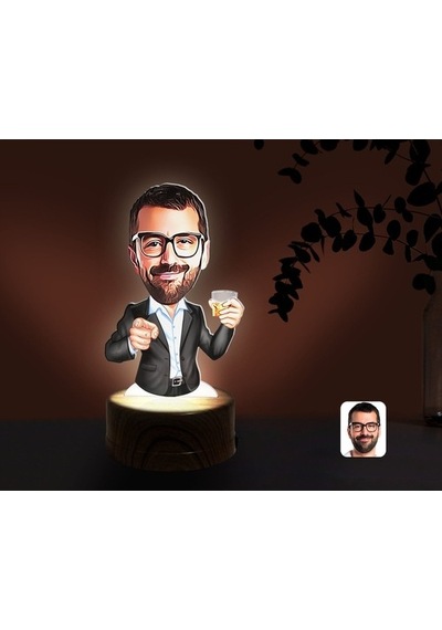 Kişiye Özel Erkek Karikatürlü Dekoratif 3D Biblo Led Işıklı Gece (481496212)