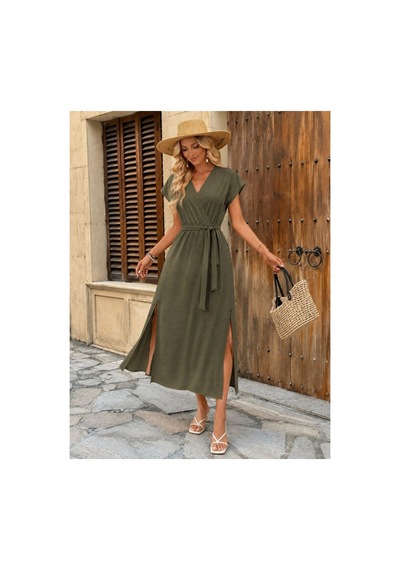 Butik İstanbul Kadın Kısa Kollu Kruvaze Yaka Çift Yırtmaç Detay Kuşak Dahil Midi Boy Elbise Haki Butik İstanbul Kadın Kısa Kollu Kruvaze Yaka Çift Yırtmaç Detay Kuşak Dahil Midi Boy Elbise Haki