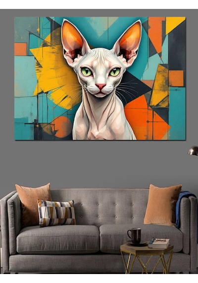 Soyut Arka Planlı Sfenks Kedi Dekoratif Kanvas - Mdf Ahşap Tablo
