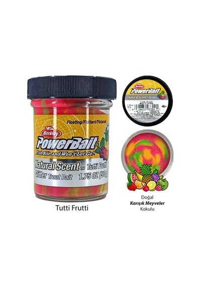 Berkley PowerBait Doğal Kokulu Glitter (Simli) Alabalık Hamuru - Tutti Frutti