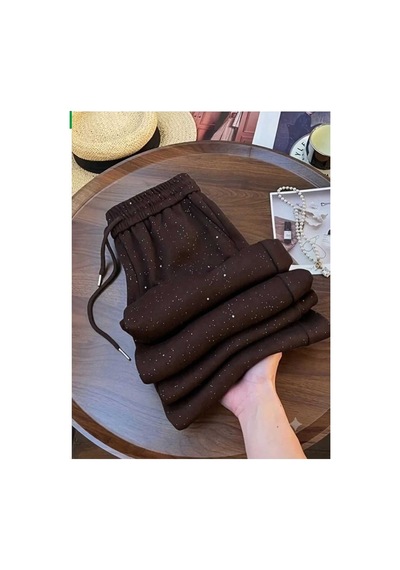 Aymiraa Kadın Sim Parıltılı Pantolon Eşofman Kahverengi Kahverengi