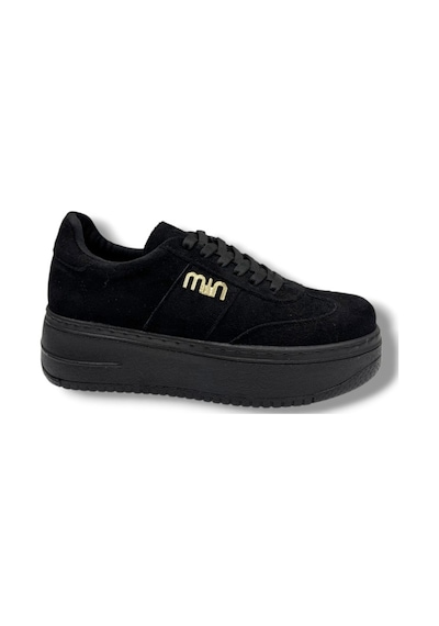 Şanzelize K16-26 Süet Deri Yüksek Anatomik Taban Bağcıklı Kadın Sneaker Siyah