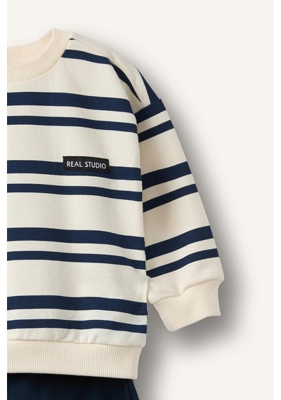 Defacto Çizgili Bisiklet Yaka Sweatshirt Üst Lastikli Paça Alt 2li Takım Erkek Bebek I0235a526aunv256 Lacivert-nv256