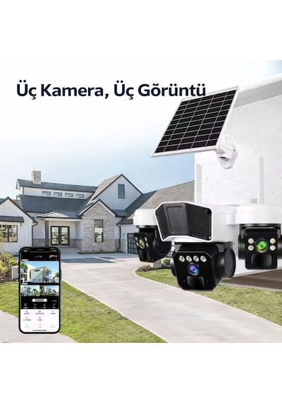 Uniywell 9mp 3 Lens 4g/wifi Sim Kartlı Güneş Enerjili Güvenlik Kamerası Aı İnsan Takibi, İki Yönlü Ses, Kablosuz