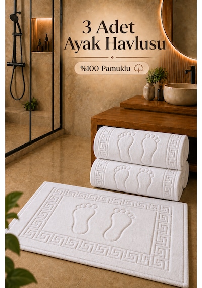 Nirvana 3 Adet Beyaz %100 Pamuklu Ayak Havlusu / Banyo Paspası