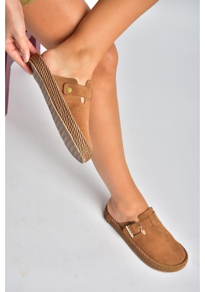 Fox Shoes Y596148402 Taba Süet Önü Kapalı Sapo Terlik