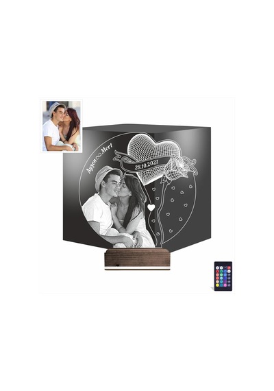 Luvivia Kalp Gül Sevgiliye Hediye Fotoğraflı 3d Lamba - Masa Gece Lambası V2