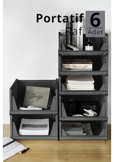 Ayrex 6 Lı Kayar Raf Organizer Gri Dolap İçi Kıyafet Aksesuar Düzenleyici 45x35 Cm Mıt1264 Genel