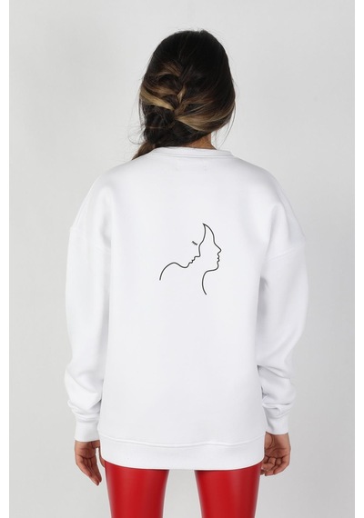 Kadın Sıfır Yaka Baskılı Sweatshirt 001