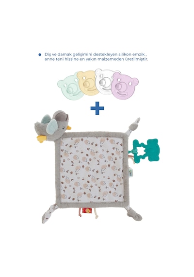 Babyjem 926 Birdy Diş Kaşıyıcılı + Silikon Emzik Uyku Arkadaşım Kahverengi - Mavi