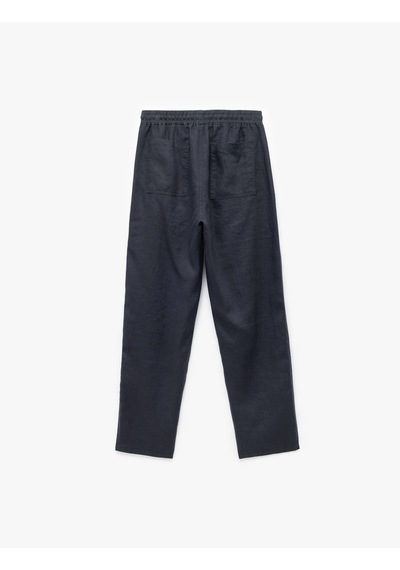 Koton Cep Detaylı Beli Bağcıklı Oversize Keten Pantolon Lacivert 5sam40151hw Lacivert