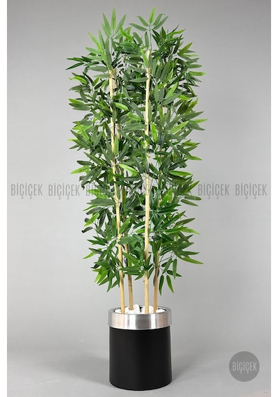 Yapay Bambu Ağacı 140cm Siyah Gümüş Metal Saksıda Siyah-silver
